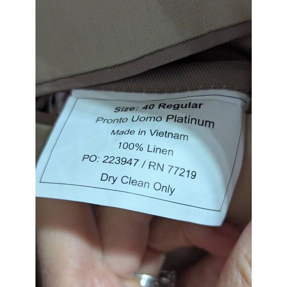 Pronto Uomo Platinum Men's Tan Solid 100% Linen Blazer Size 40R NWT - Picture 4 of 6